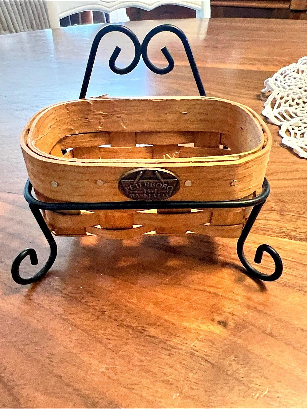 Peterboro Basket Co. Peterboro Mini Woven Wood Storage Basket with Wrought Iron
